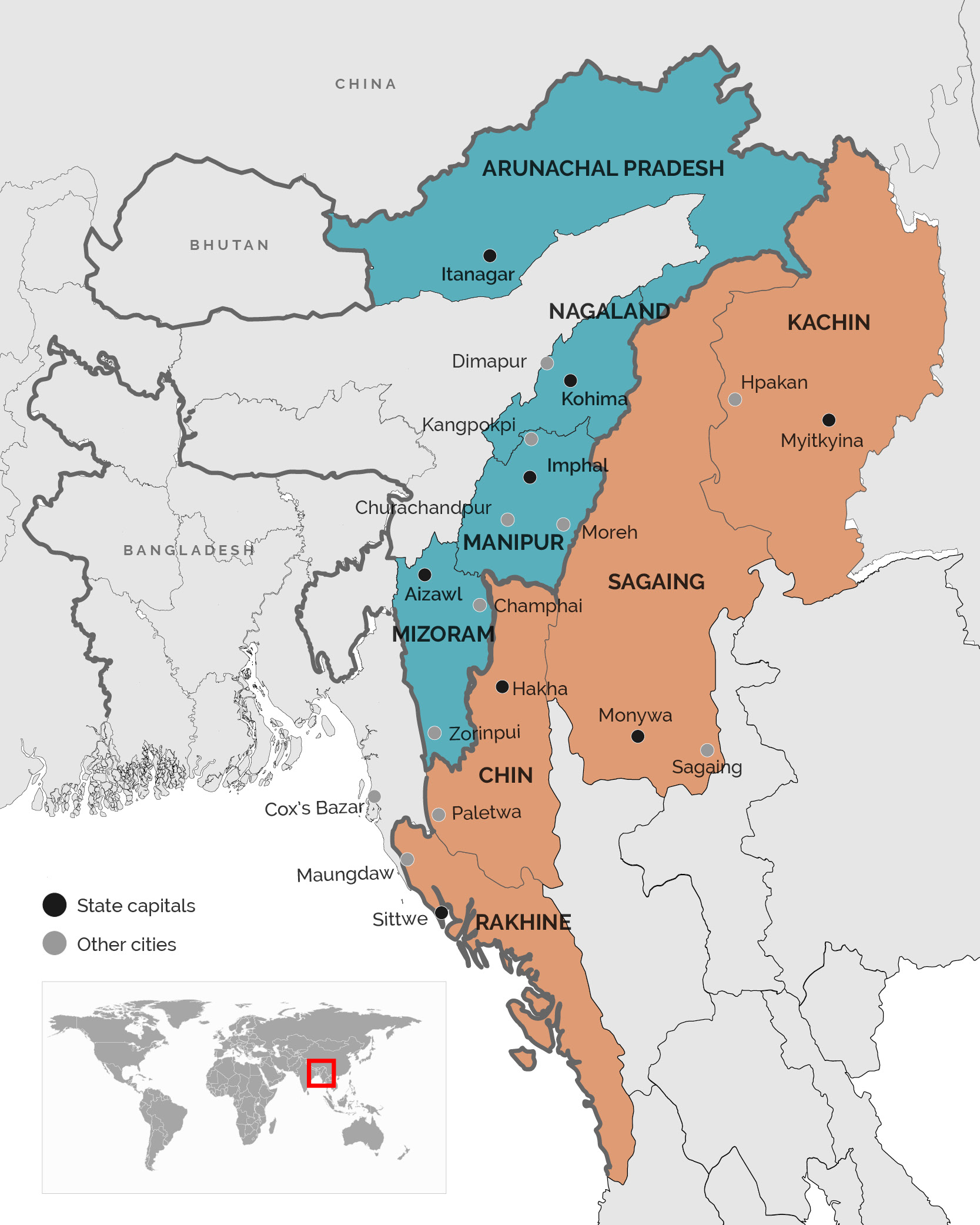 Map of India-Myanmar border