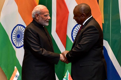 President Cyril Ramaphosa and Prime Minister Modi of the Republic of India having a bilateral meeting at the Sandton International Convention Centre during the 10th BRICS Business Forum.26/07/2018. Kopano Tlape GCIS