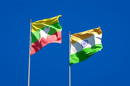 Beautiful,National,State,Flags,Of,Myanmar,And,India,Together,At