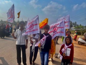 Young supporters of actor Pawan Kalyan in Andhra Pradesh, hoping their hero's tie up with TDP and BJP will result in victory.